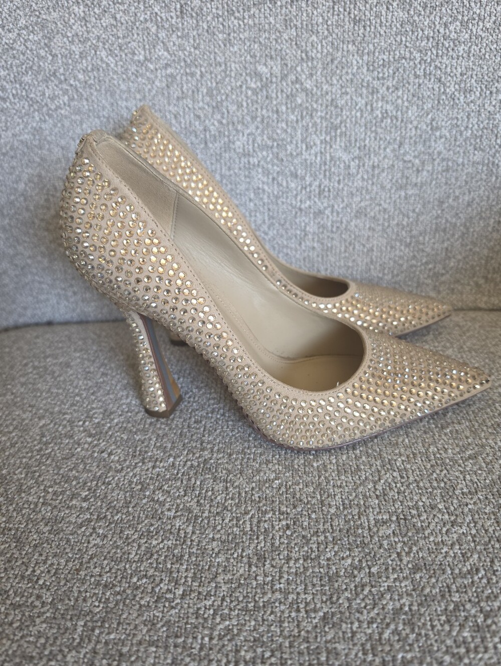 Sam Edelman Antonia Sasame Glitz Pointed Toe Rhinestone Heels Pumps Nude Sz 8.5